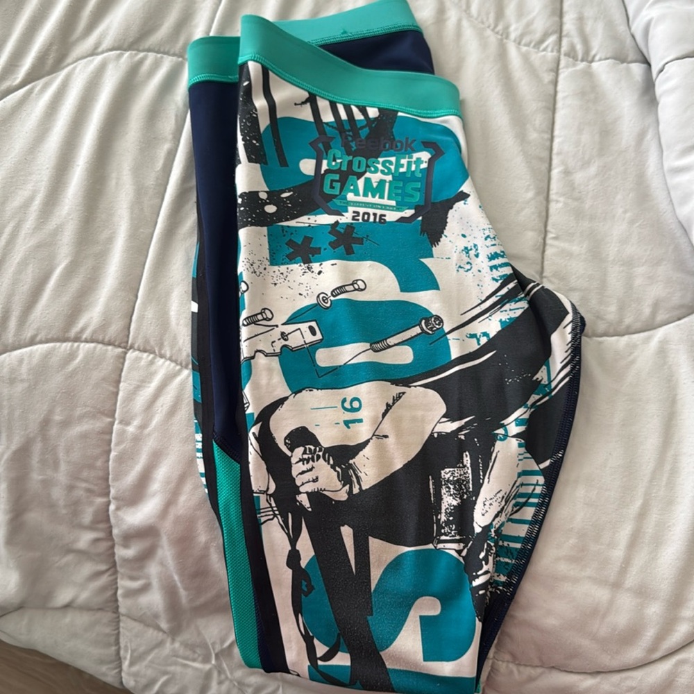 Reebok CrossFit Games 2016 compression leggings size medium navy teal white